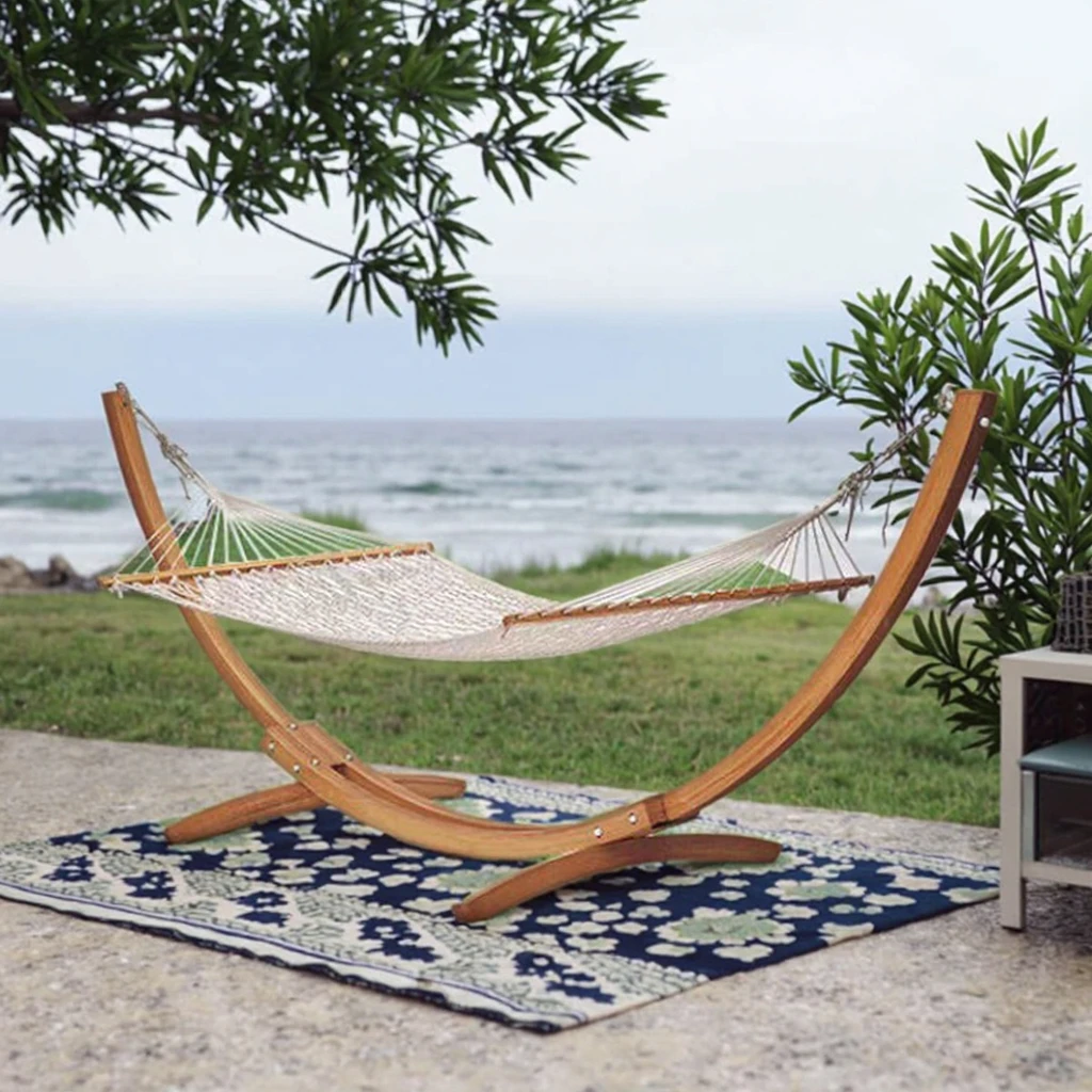 Large Outdoor Hammock Swing Bed Modern Wooden Frame for Patio Garden Pool Courtyard Park Hotel Dining Beach Made Durable Metal