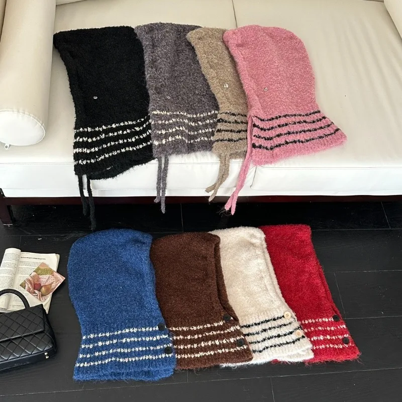 Modische und vielseitige warme gestrickte Wollmützen für Herbst und Winter, lässiger Schal, Nackenschutz, Skullies-Mützen für Damen