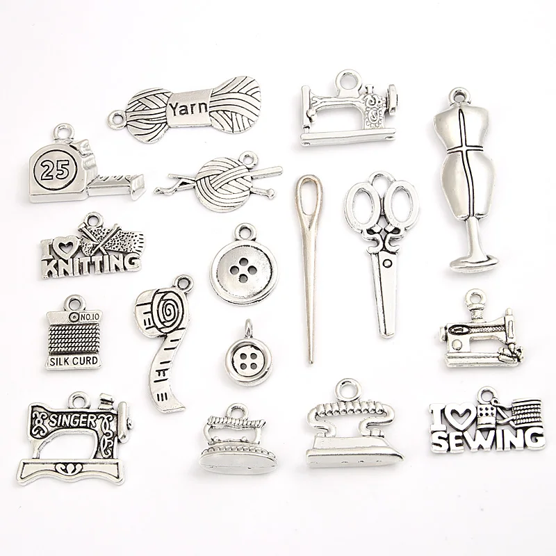 30pcs Random Mix Silver Color Cute Sewing Machines Charms Tape Measure Pendant Jewelry Making DIY Handmade Findings Accessories