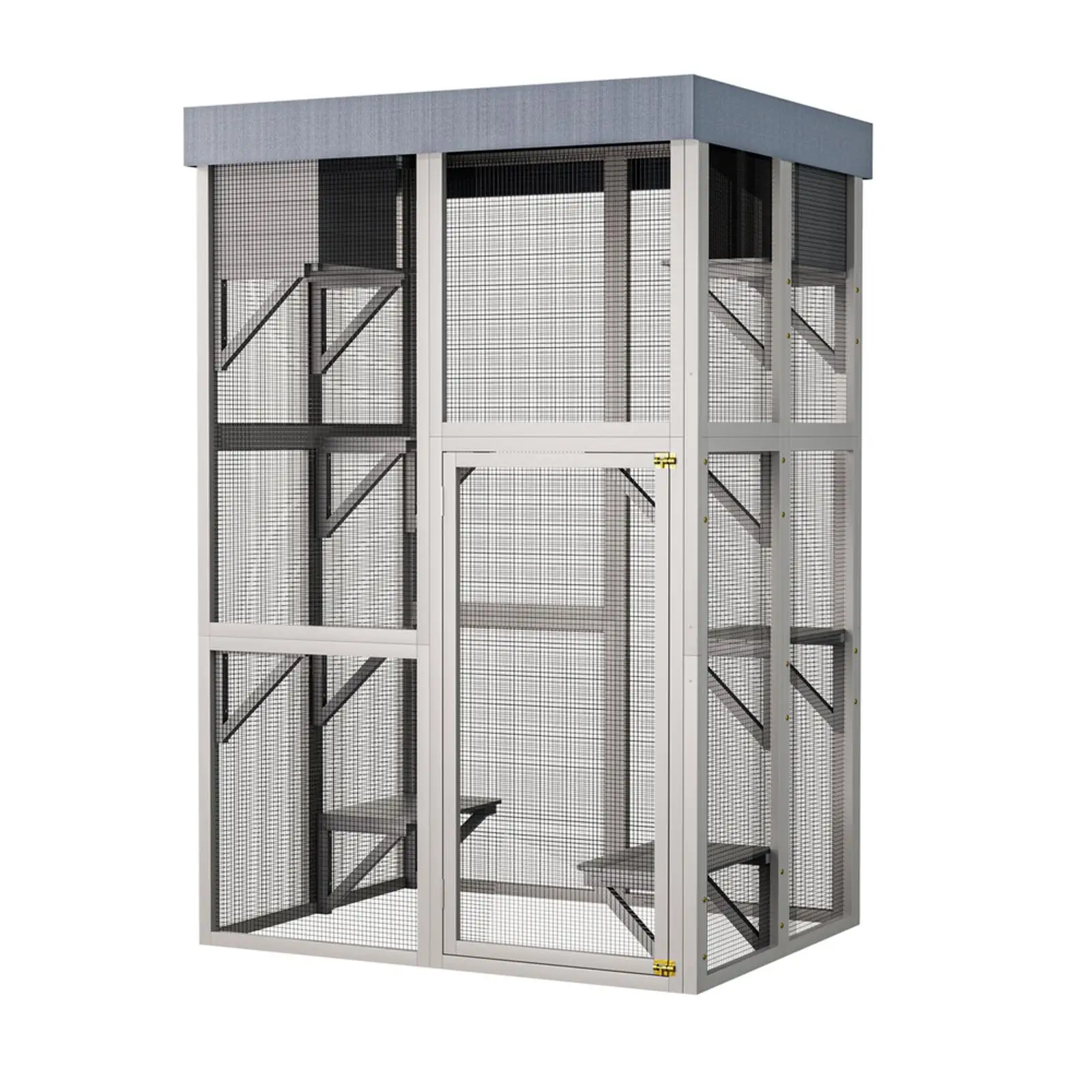 

Tall Outdoor Pens Hutches for Cats Solid Wood Cat Cage Movable Tarp Cover Playpen with Napping Areas