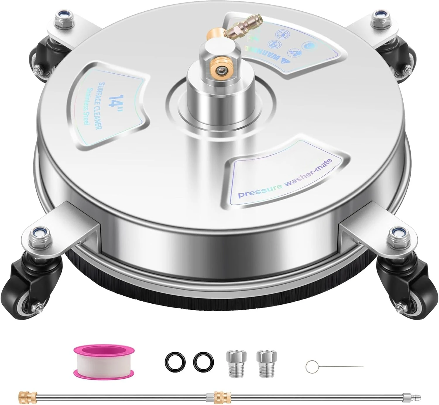 

14" Pressure Washer Surface Cleaner with 4 Wheels - Stainless Steel Surface Cleaner for Pressure Washer Attachment,Free Shipping