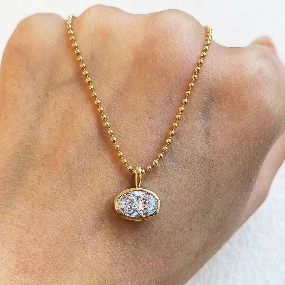 BXINY 2/3/4 Karat Ost-West Oval Geschliffene Moissanit-Halskette mit Perlenkette, S925 Silber, Solitär-Diamantanhänger mit Lünettenfassung, Geschenk-Schmuck GRA – Detail 6