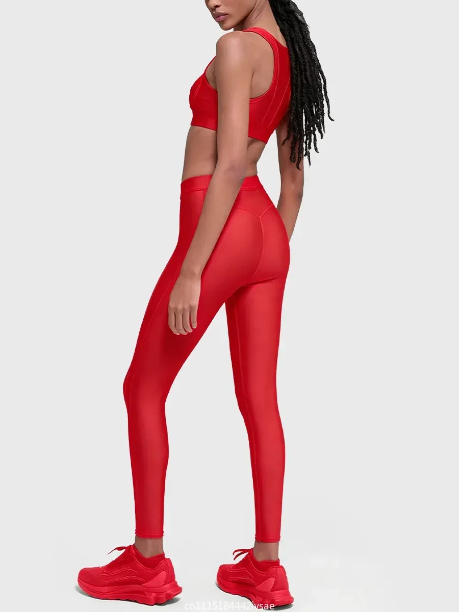2026 Women 2pcs Yoga Set Strappy Beautiful Back Built-in Bra High Waist Tummy Control Butt Lifting Leggings Workout Sport Outfit