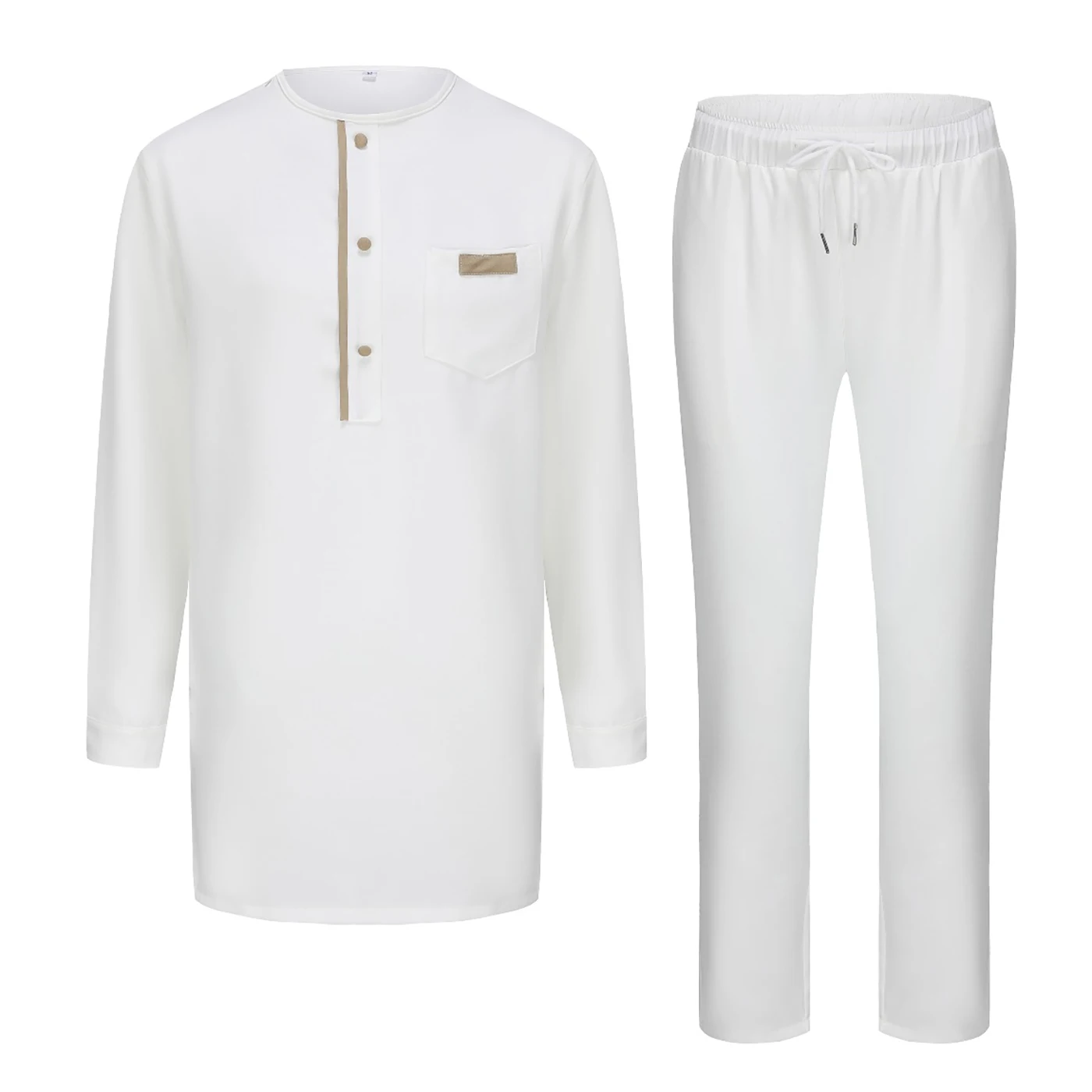 Conjunto de 2 Peças para Homens com Camisa de Manga Longa Bordada e Calças, Traje de Casamento Masculino, Vestuário Casual Étnico