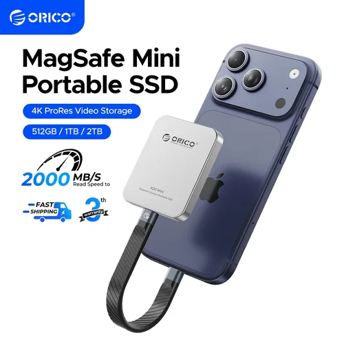 ORICO Mini SSD externo magnético para iPhone 16 15 Pro/Max ProRes 2000 MB/s 4K ProRes HDR Record and Store Estado sólido portátil