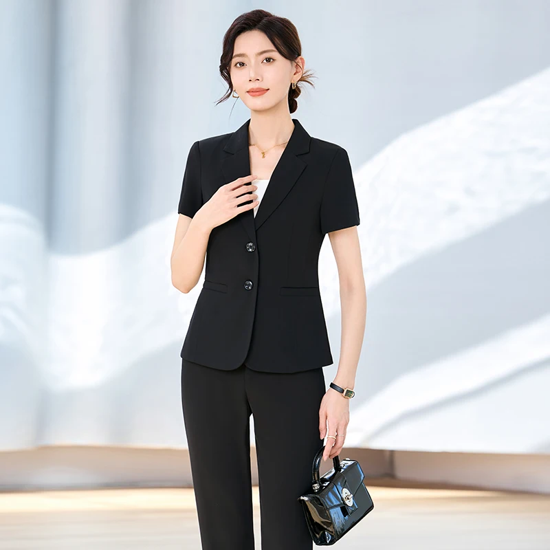 NAVIU Abito estivo da donna elegante Blazer e pantaloni Abbigliamento da lavoro Set di pantaloni da donna professionali per pendolarismo di fascia alta OL