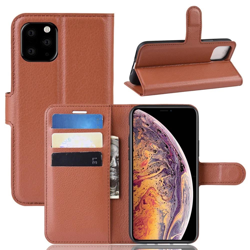 

Litchi Skin Wallet Leather Stand Case for iPhone 11 Pro Max 6.5 inch (2019) - Brown