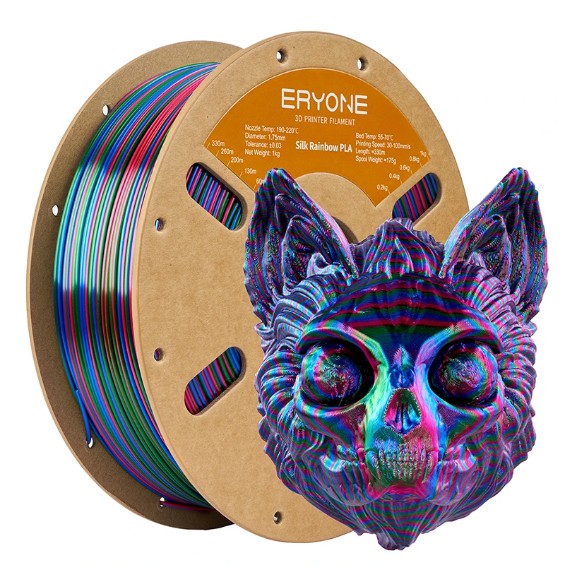 ERYONE 3KG PLA Silk Twist Rainbow Premium Shiny Filament 3D Print, Multicolor, PLA Silk Twist Rainbow Filament, 1KG/Spool