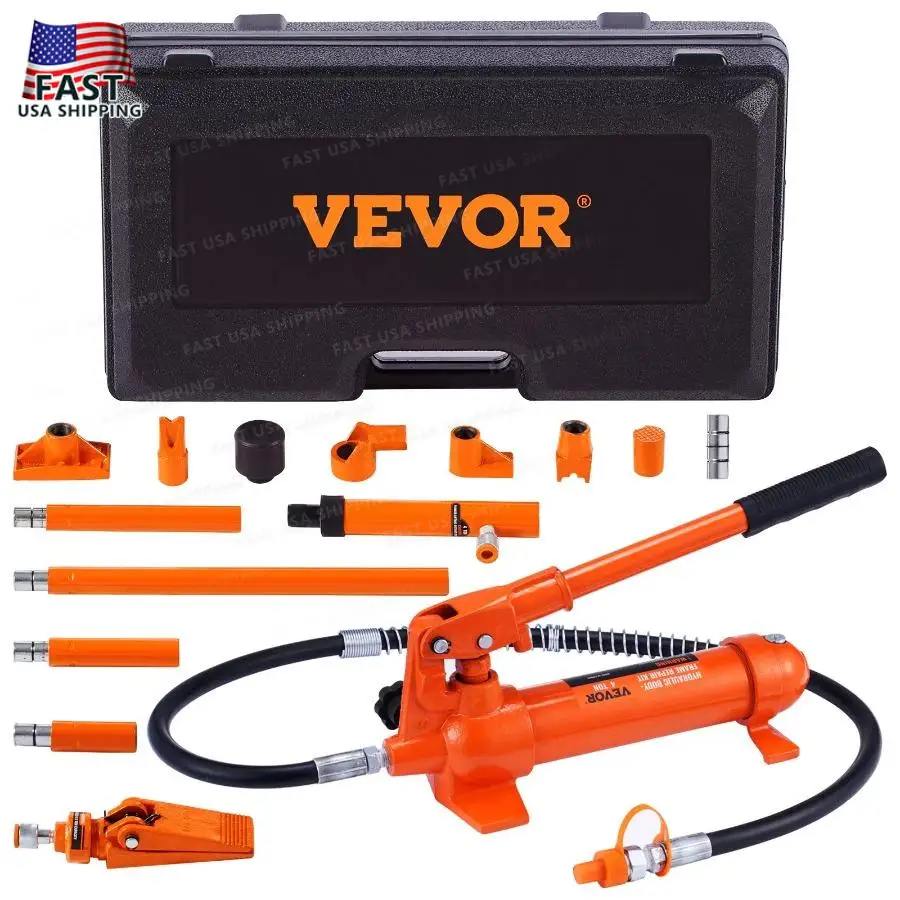 VEVOR 4 Ton 8800 LBS Porta Power Portable Hydraulic Ram with 3.9 ft 1.2 m Oil Hose Auto Body Frame Repair Kit with Storage Case