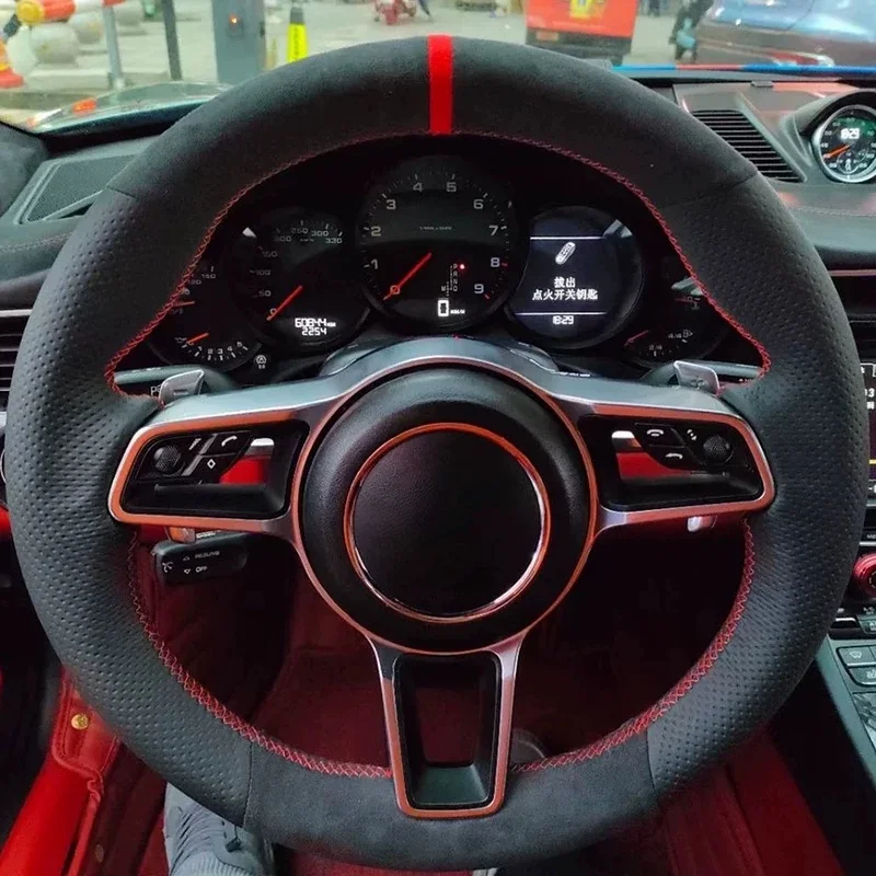 Housse de volant de voiture en cuir suédé personnalisée pour Porsche Macan 2015-2021 Cayenne 718 911 Accessoires intérieurs
