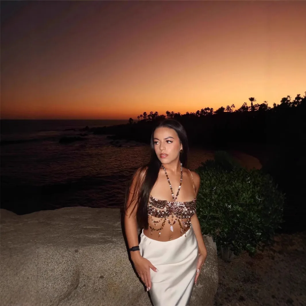 Hand-woven Beads Vest Tops Tassel Wide Layer Beaded Breast Chain for Women Shell Statement Y2k Crop Top Sexy Party Body Chains