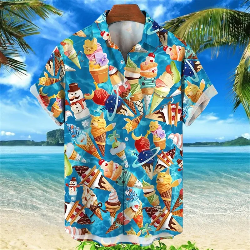 

Hawaiian Shirt Ice Cream Graphic Shirts For Men Spanish Short Sleeve Camisa Summer Streetwear Fashion Beach Party Tops Clothing