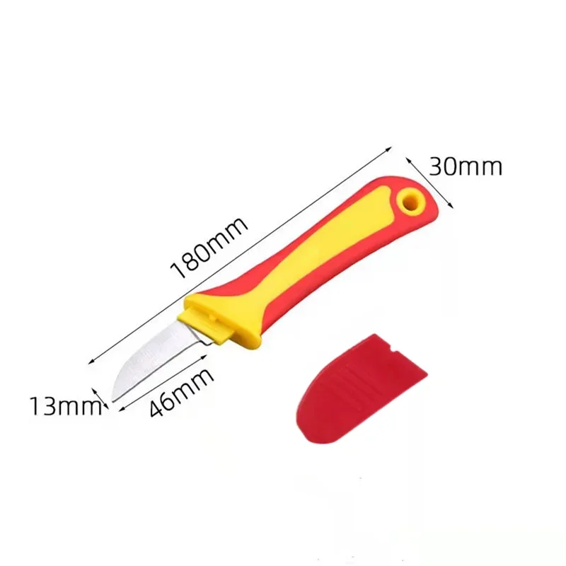 Insulated Knife Electricians Wire Stripper Cable Stripping Snips Straight Curved Blade Rubber Handle Peeling Hand Tool