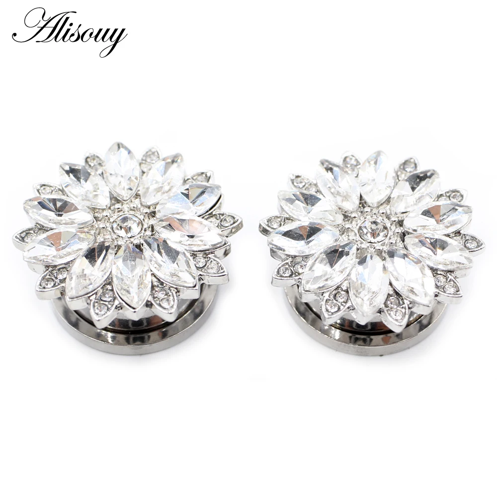 Alisouy 2 Stück Edelstahl Blume Zirkonia Mond Stern Uhr Herz Schraube Ohr Tunnel Plugs Expander Messgeräte Körper Piercing Schmuck – Detail 22