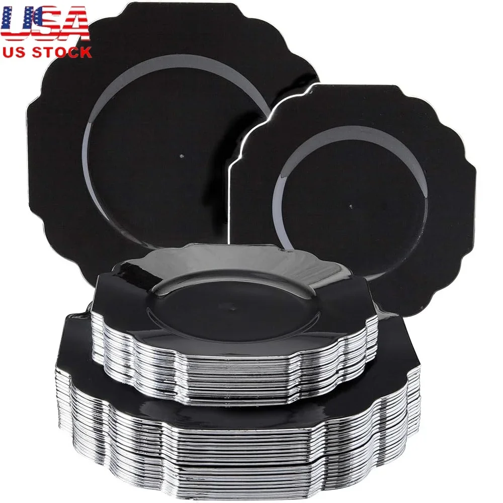 

Elegant Disposable Plastic Plate Set 40PC Dinner Side Plates Heavyweight Sturdy Design Scalloped Edging Perfect Events