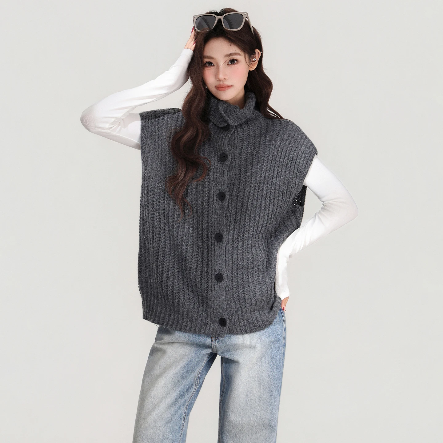 Chaleco de punto retro sin mangas para mujer en otoño e invierno, chaleco suelto y adelgazante, versátil y de alta gama