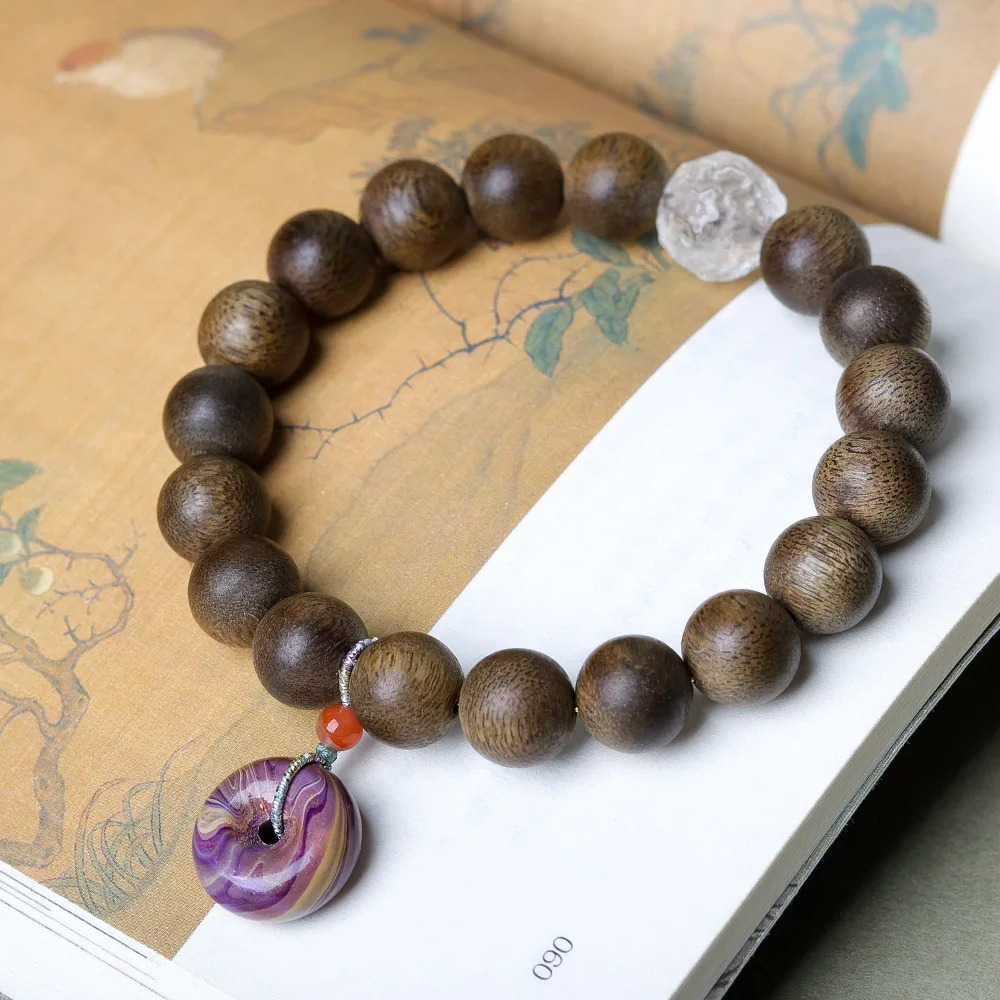 

2026 Autumn New Aquilaria Sinensis Wood Bracelet with Lacquer Peace Buckle Chinese Style Beaded Bracelet Gifts