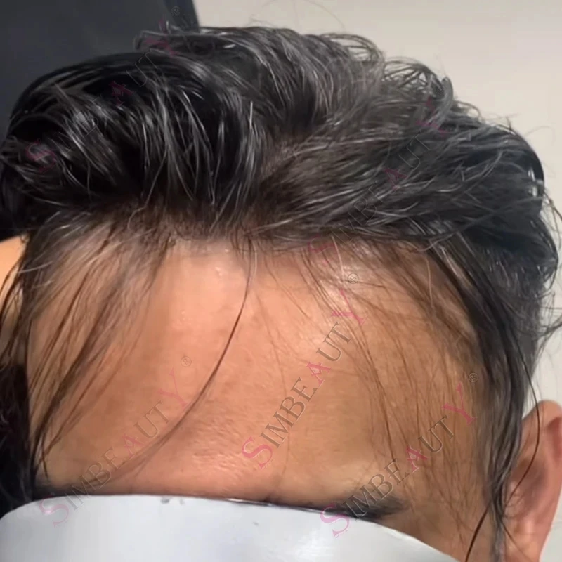 Tupé de Cabello Humano para Hombre de 6 Pulgadas de Largo, Base de PU Delgada y Duradera, Color 1b10 Gris Negro Marrón, Línea de Cabello Natural, Sistemas Capilares Afro para Hombre