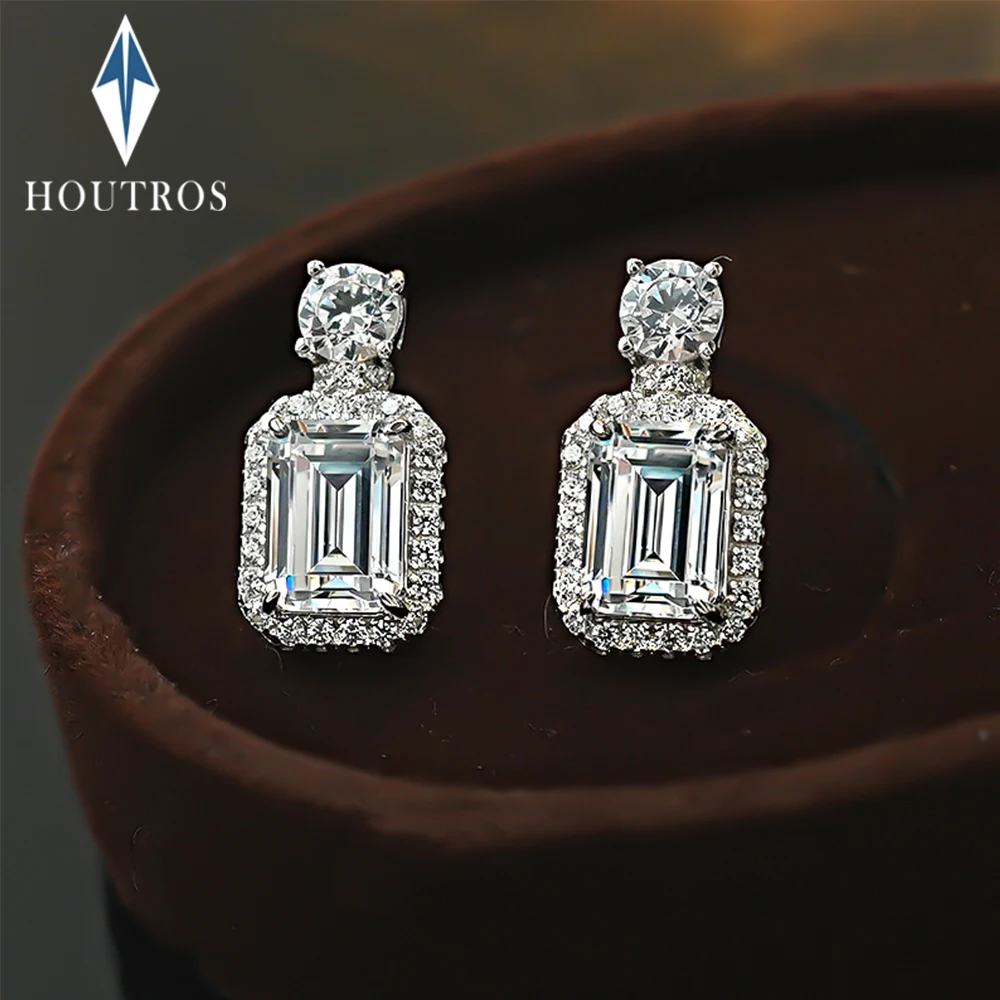 

1Carat Emerald Cut Moissanite Stud Earrings for Women 925 Sterling Silver Vintage Square Drop Earrings Wedding Party Jewelry