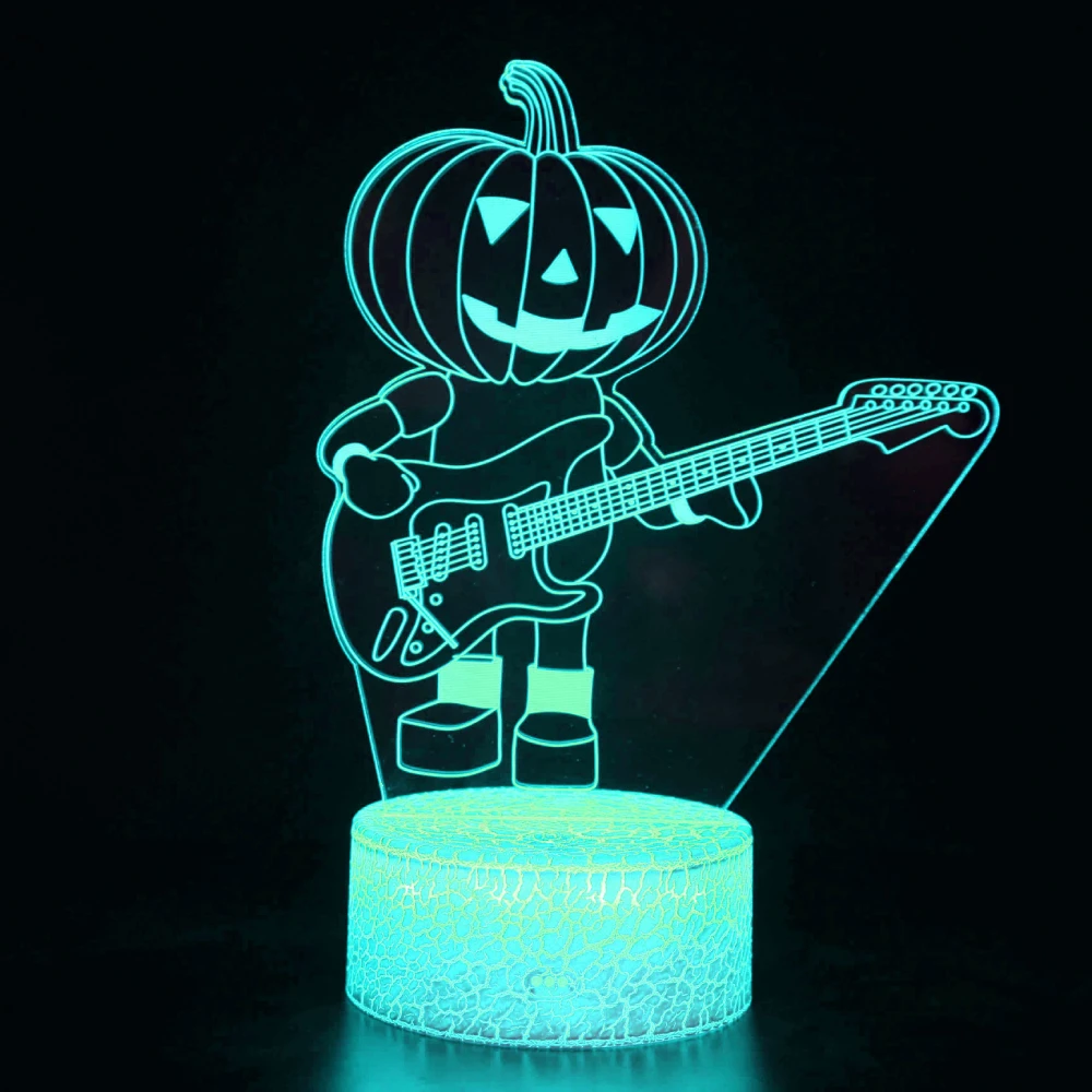 Nighdn dekoracja Halloween lampka nocna dyniowa gitara lampka stolik nocny wystrój pokoju prezent dla dzieci chłopców dziewcząt