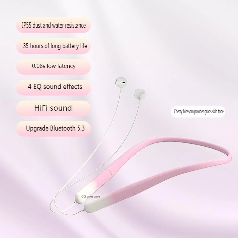 

Gradient Pink Neckband Sports Earphones IP55 Waterproof Call Noise Reduction HIFI stereo Wireless Bluetooth In ear Headphone
