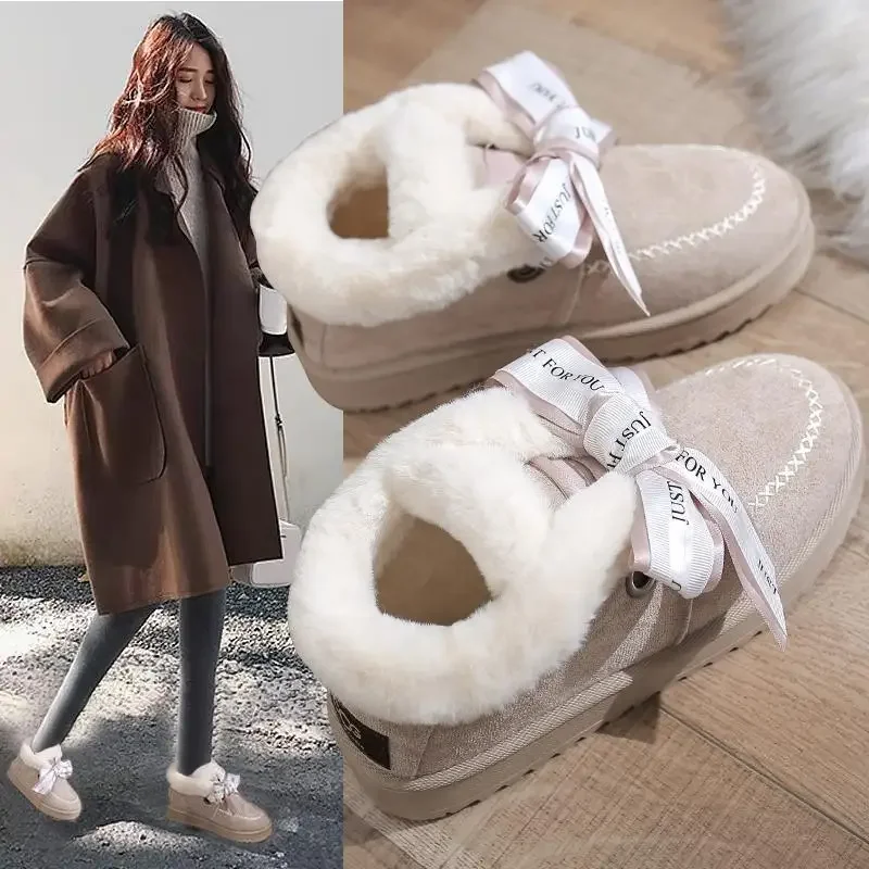 Warm Chunky Hot Furry Snow Boots Woman Winter 2024 Booties Shoe Footwear Low Platform Elastic Padded Women\'s Shoes on Sale Flat