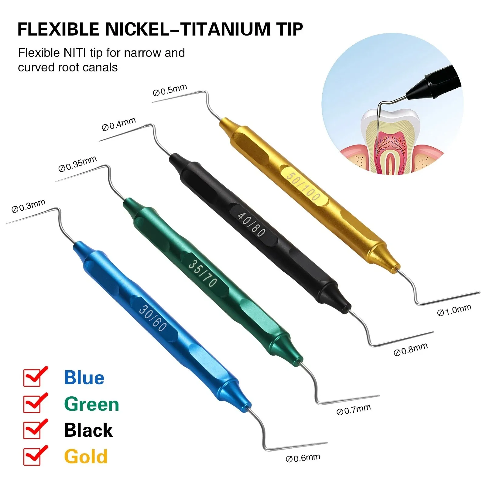 

4Tips Dental Endo Condenser Gutta Percha Tips Hand Plugger NITI Stainless Steel