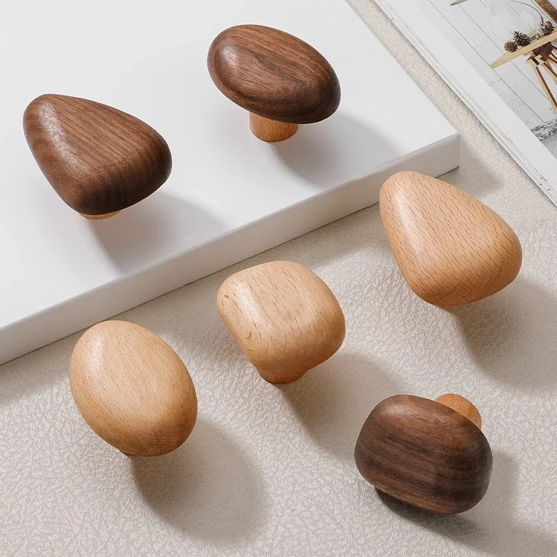 Yiqianyuan Nordic Kids Wooden Cabinet Handles Cartoon Pebble Drawer Pulls Natural Wood Knobs For Children's Room Wardrobe