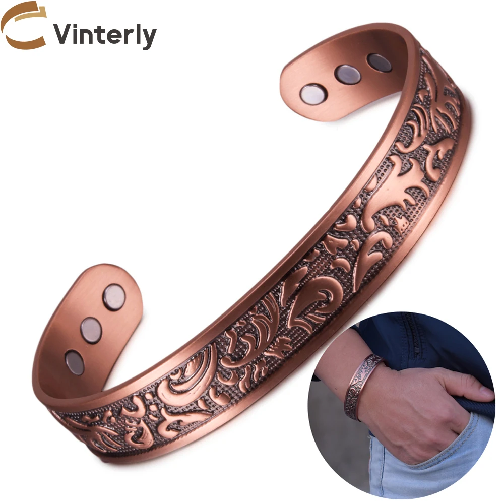 Pure Copper Magnetic Bracelets Adjustable 15mm Wide Vintage Arthritis Pain Relief Magnet Therapy Energy Jewelry for Women Men