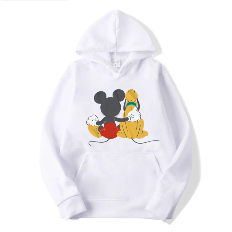 Fashion Cartoon Mickey and Pluto Best Friends Printed Unisex Hoodie Casual Couple Sweatshirt Tops Spring Autumn Pullover