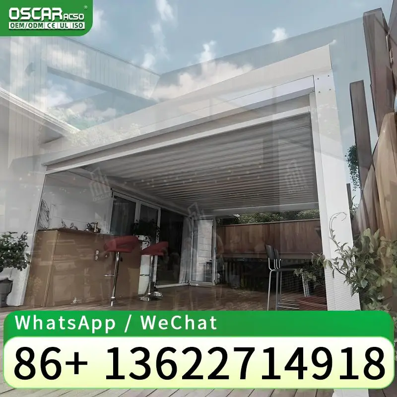 Outdoor Electric Retractable Double Louver Pergola Polycarbonate Opening Roof Kits Powder Coated Frame Awning Kits for Garden Pa