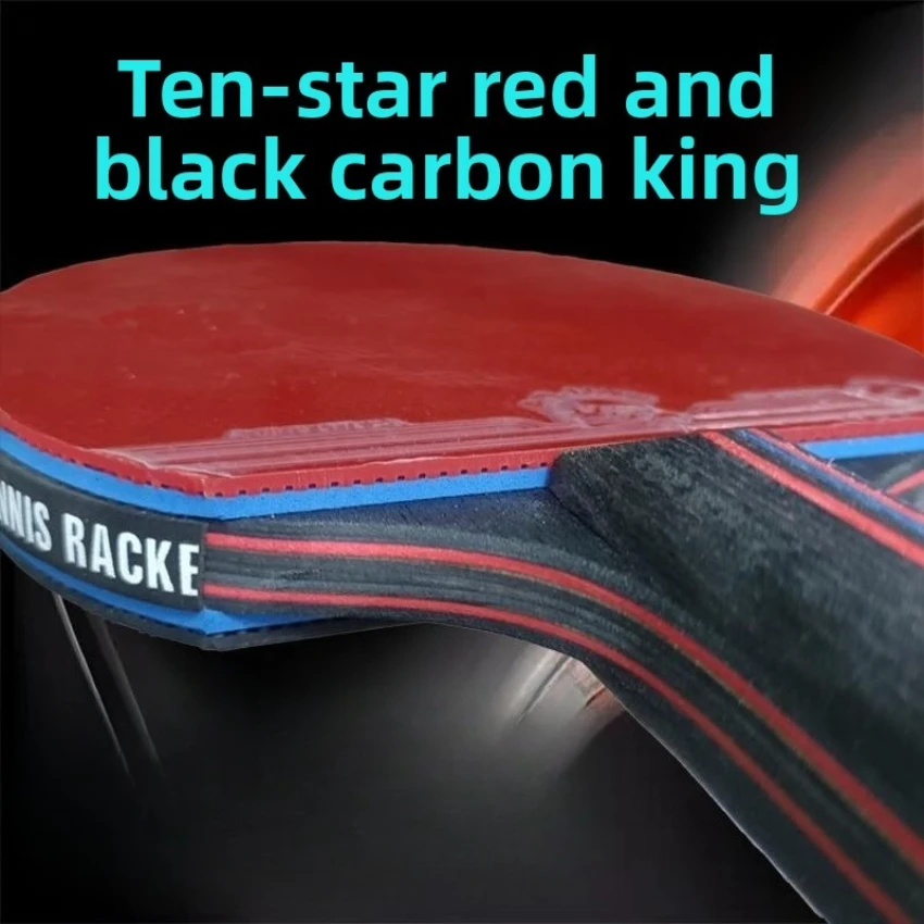 10Star Table Tennis Racket 7Layer Solid 1/2PCS Wood Paddle High Elastic Red Carbon Board for Professional High Level Players