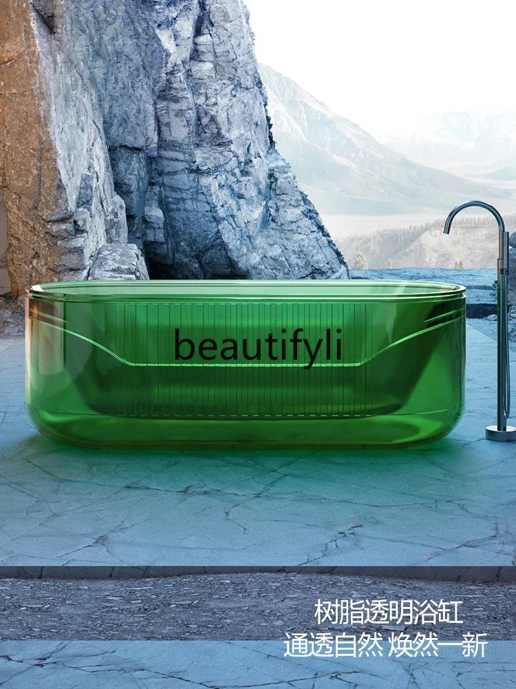 Y AT อ่างอาบน้ําโปร่งใส เรซินยืนฟรีในครัวเรือน อพาร์ทเมนต์ขนาดเล็ก อ่างอาบน้ําสีวงรี อ่างอาบน้ําโฮมสเตย์ของโรงแรม