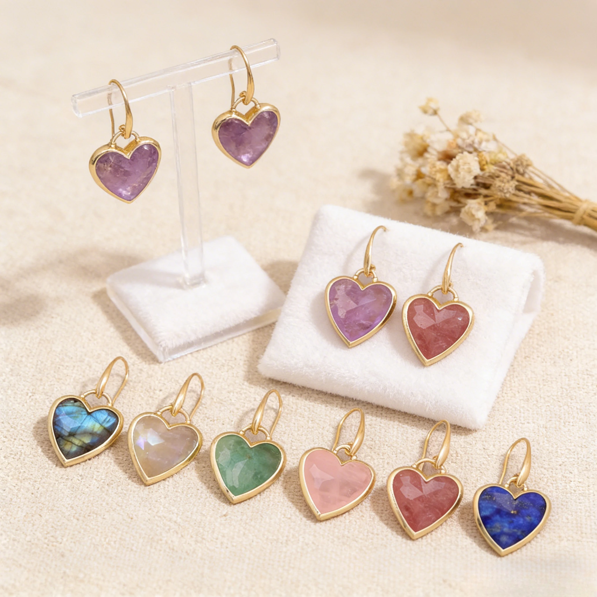 Heart Amethyst Labradorite Dangle Earrings for Women Boho Luxury Fashion Natural Stone Earrings Designer Jewelry Accessories
