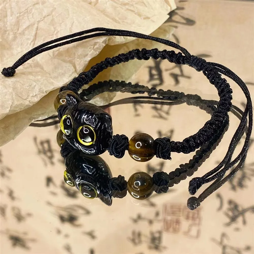 Cute Cat Couple Bracelet Imitation Wood Crystal Braided Children Bracelet Fashion Jewelry Trendy Accessories image 4