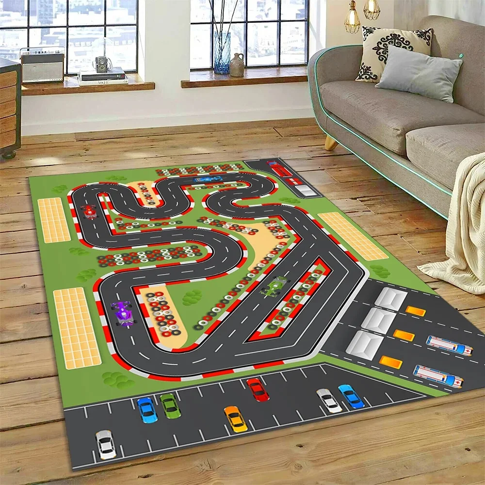 Kids Racing Track Play Mat Carpet Road Traffic Adventure Area Rug for Boys Playroom Bedroom Toy Game Mat Perfect