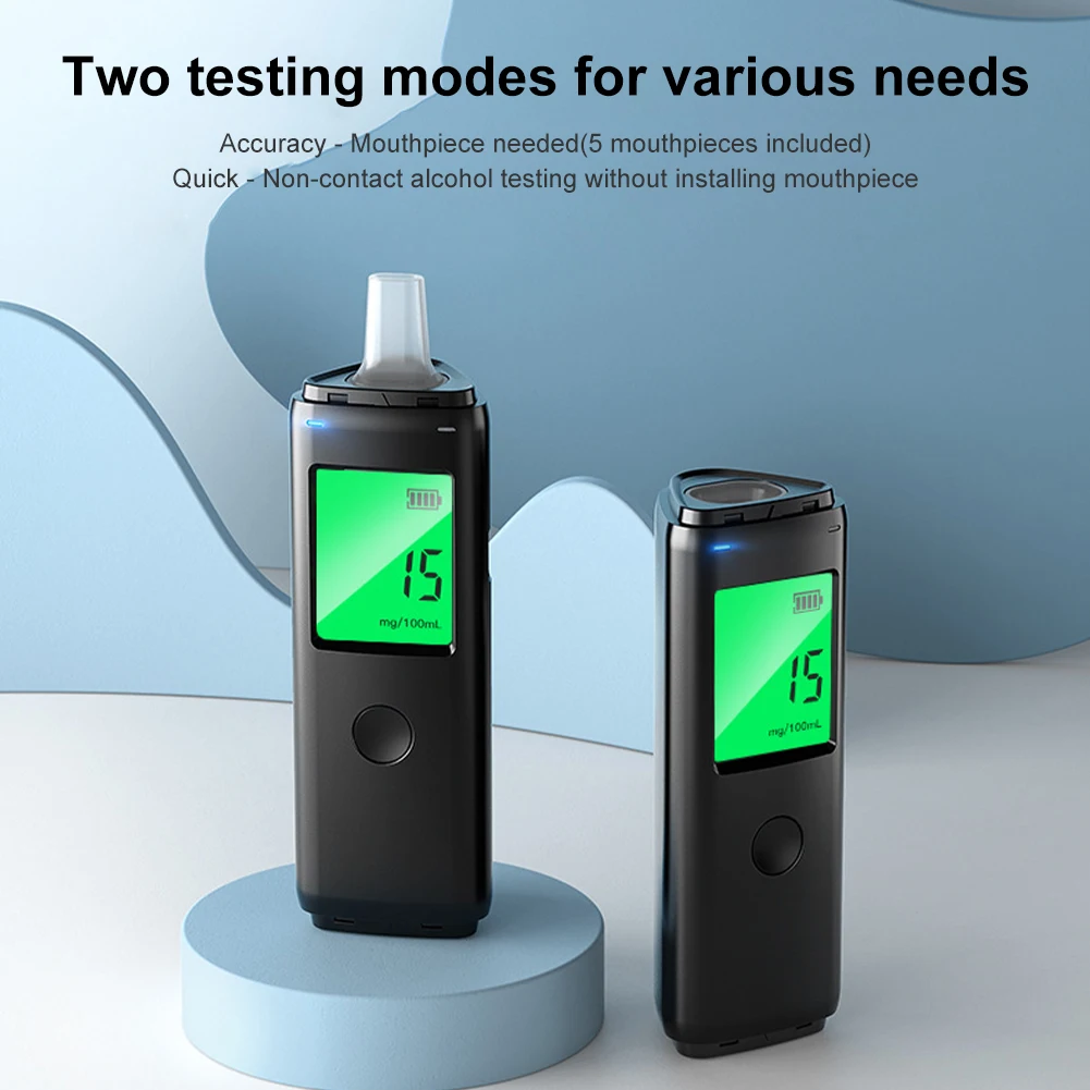 Portable Breathalyzer Professional Alcohol Tester High Accuracy Digital Display Rechargeable Breath Tester Tool with Mouthpiece