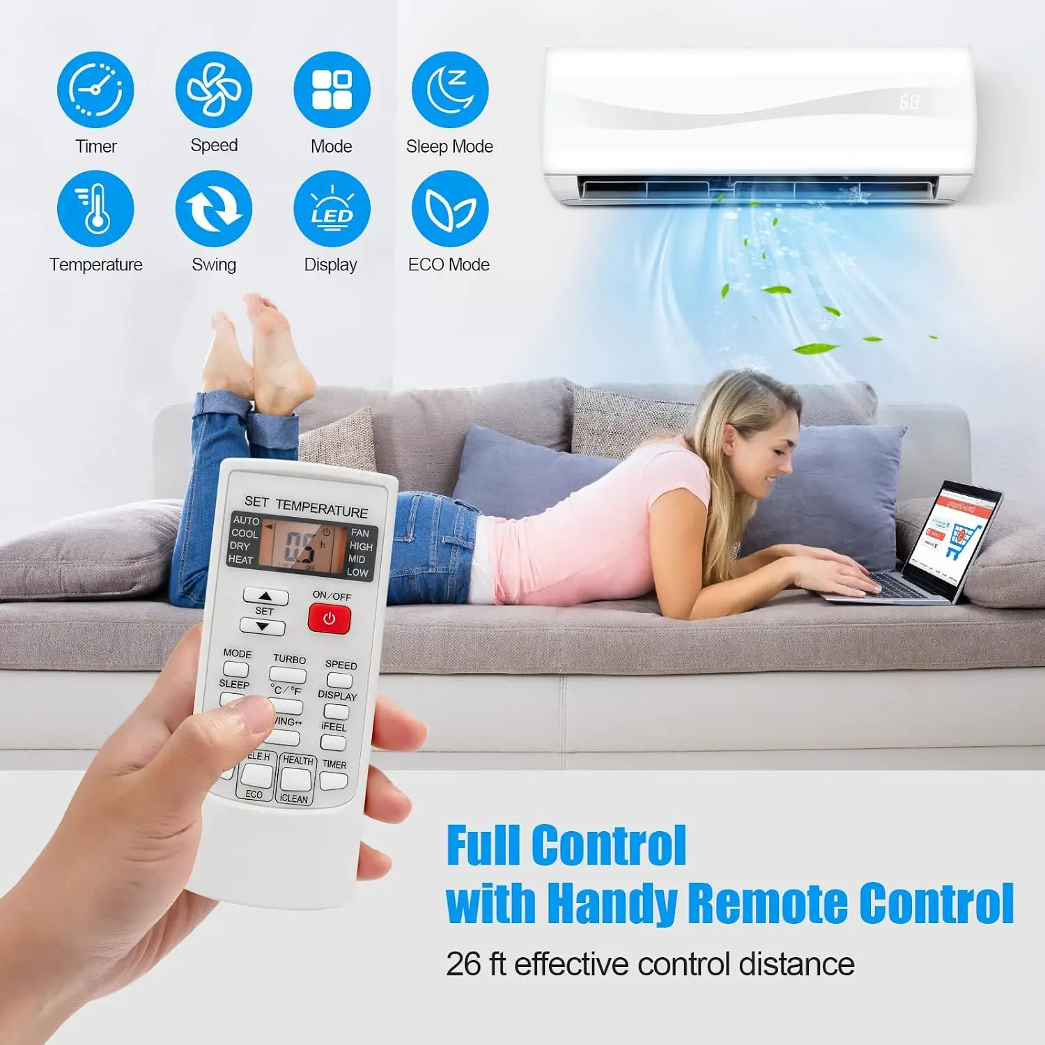 Mini Split Ac/Heating System, 18000 BTU Ductless Mini Split Air Conditioner w/Heat Pump, Remote Control, Cools Up to, Custom