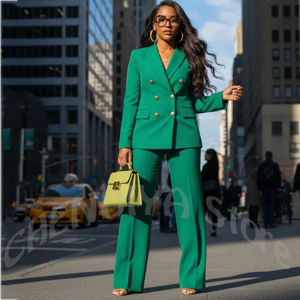 

Professional Women's Tailored Suit Double Breasted Blazer Elegant 2 Piece Set Business Casual Attire for Office Formal Events