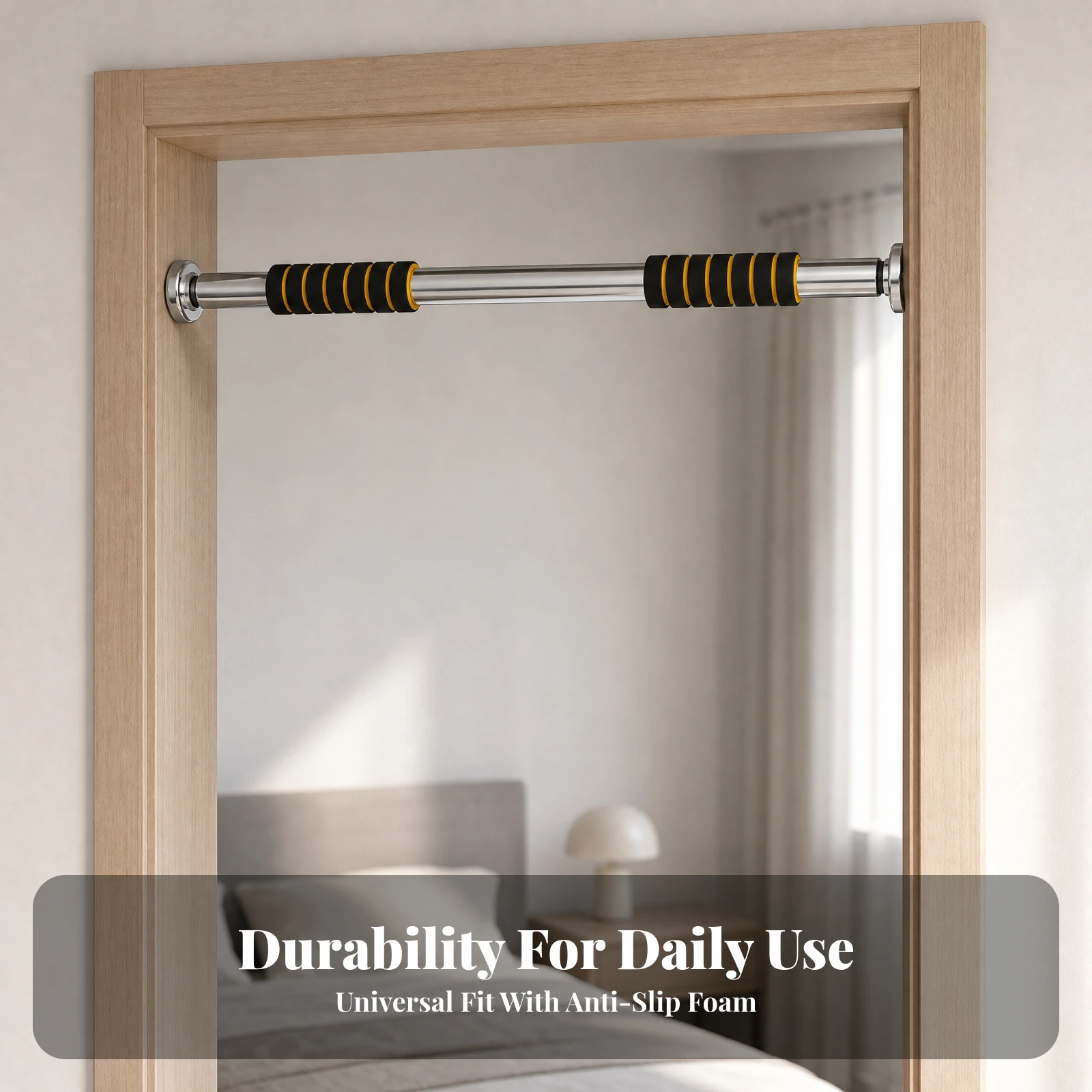 Adjustable Doorway Pull-up Bar Electroplated Finish Doorway Pull up Bar Padded Non-Slip for Apartment, Bedroom