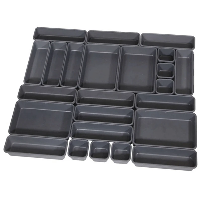 

Desk Drawer Organizer Trays With 3-Size Black Plastic Storage Boxes Divider Make-Up Organiser For Office