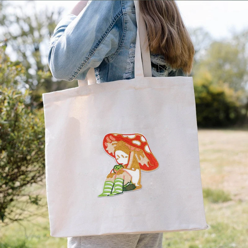 1PC Mushroom Girl & Frog Embroidered Patch Iron On Cartoon Cute Badge DIY Gift For Clothes Cap Bag Jacket Trucker Hat Decoration