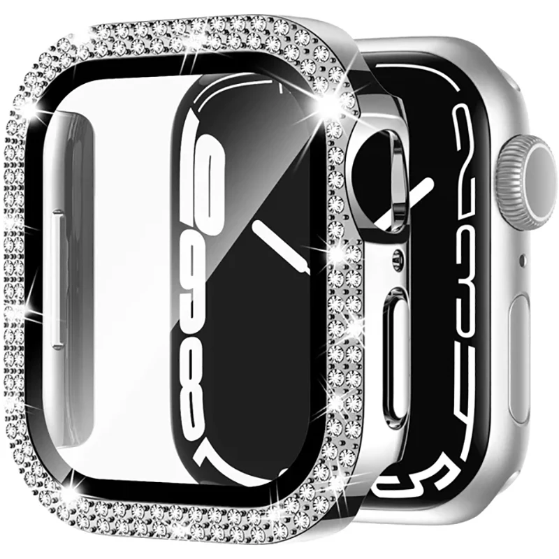 Glas+Diamant-Schutzhülle für Apple Watch Gehäuse 46mm 40mm 44mm 41mm 42mm 45mm Bling Bumper Protector iWatch Series 11 10 9 SE 7 8 Hülle