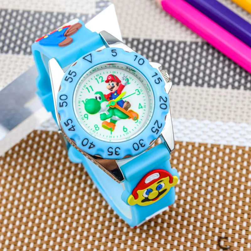 Anime Cartoon Super Mario Bros Round Quartz Boys Girls Student Watch Fashion Children Silicone Belt Wristwatch Birthday Gifts