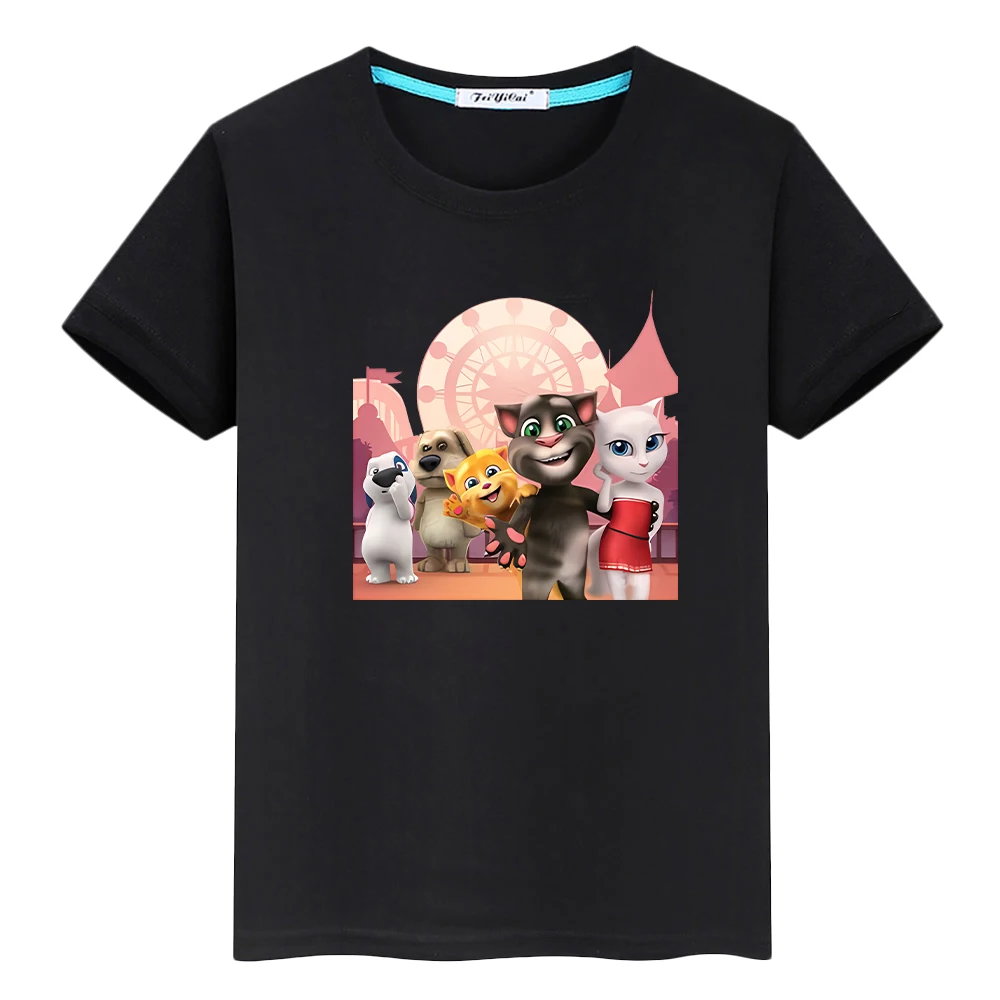 

t shirt for kids boy 10year Talking tom cat Print 100%Cotton Short Kawaii Tops anime Tees pride tshirt y2k one piece girl clothe
