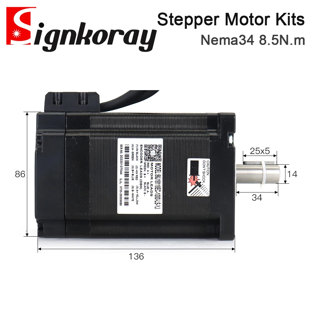 JMC 2Phase Nema34 8.5N.m الهجين حلقة مغلقة السائر محرك معزز سائق أطقم 2000 دورة في الدقيقة 6A رمح Dia.14mm 2HSS86H + 86J18118EC ل CNC #4