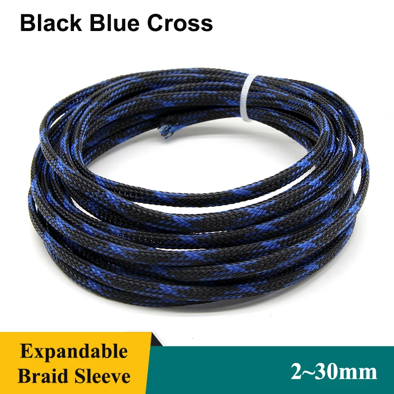 

1~50m Black Blue Cross PET Braid Sleeve 2/4/6/8/10/12/14/16/20/25/30mm High Density Insulated Snake Skin Cable Wrap Sheath