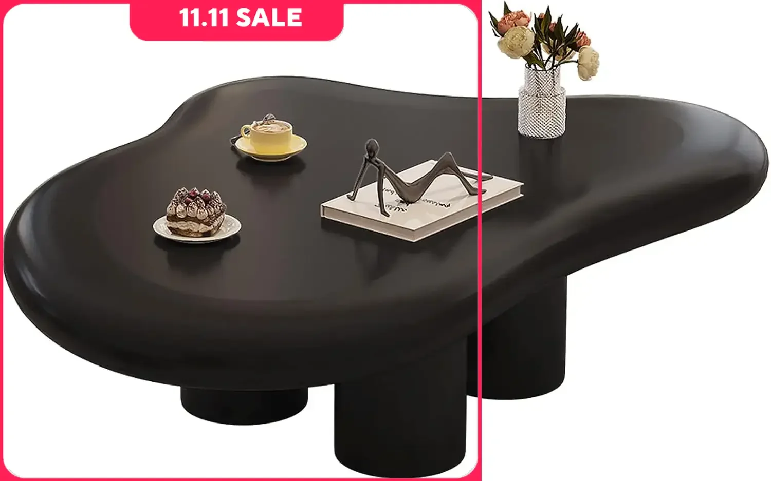 

41 Inch Cloud Black Modern Coffee Table, Black Cartoon Coffee Table, Suitable for Modern Coffee Tables in Living Rooms