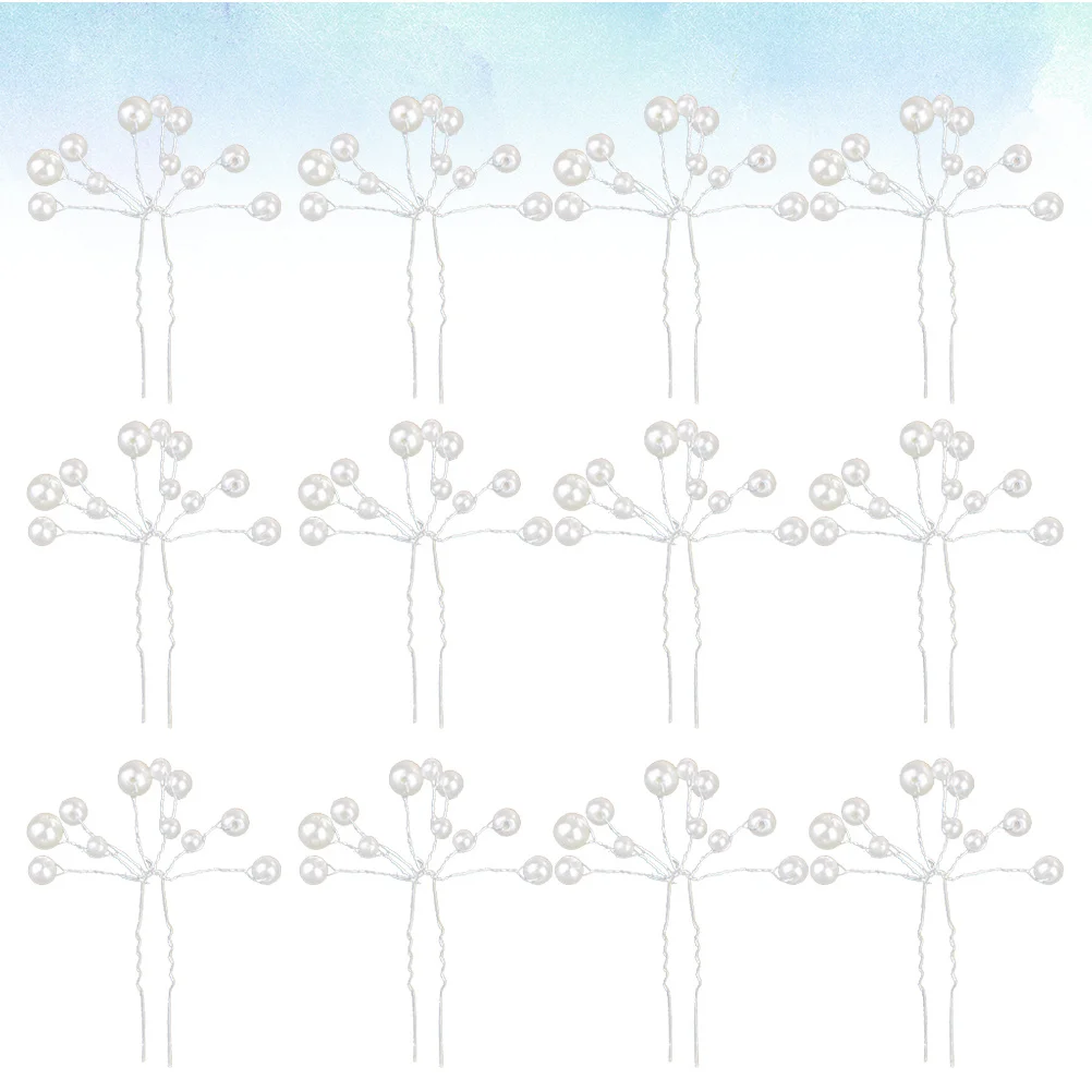 

12Pcs Pearl Hair Sticks U Shaped White Elegant Hairpin for Women Wedding Party Hairpin Hair Stick