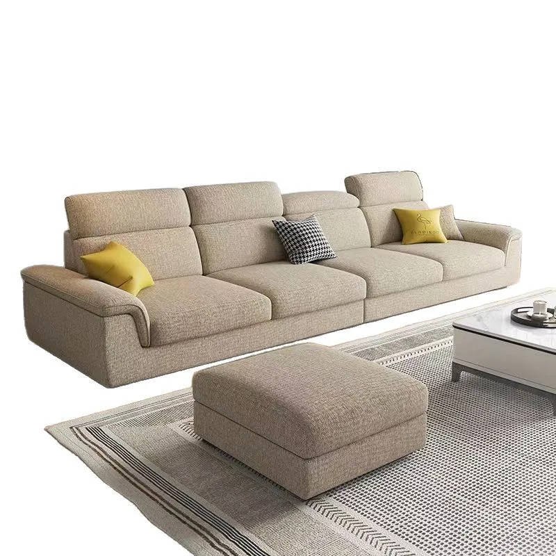 

Cotton and linen sofa living room modern simple large apartment straight row princess cat paw Nordic latex removable sofa